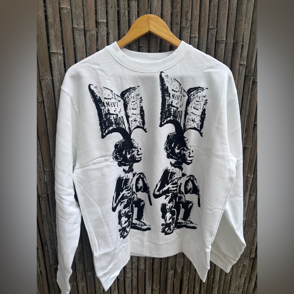 White Graphic Medium  Sweatshirt with Black Print Mavi
